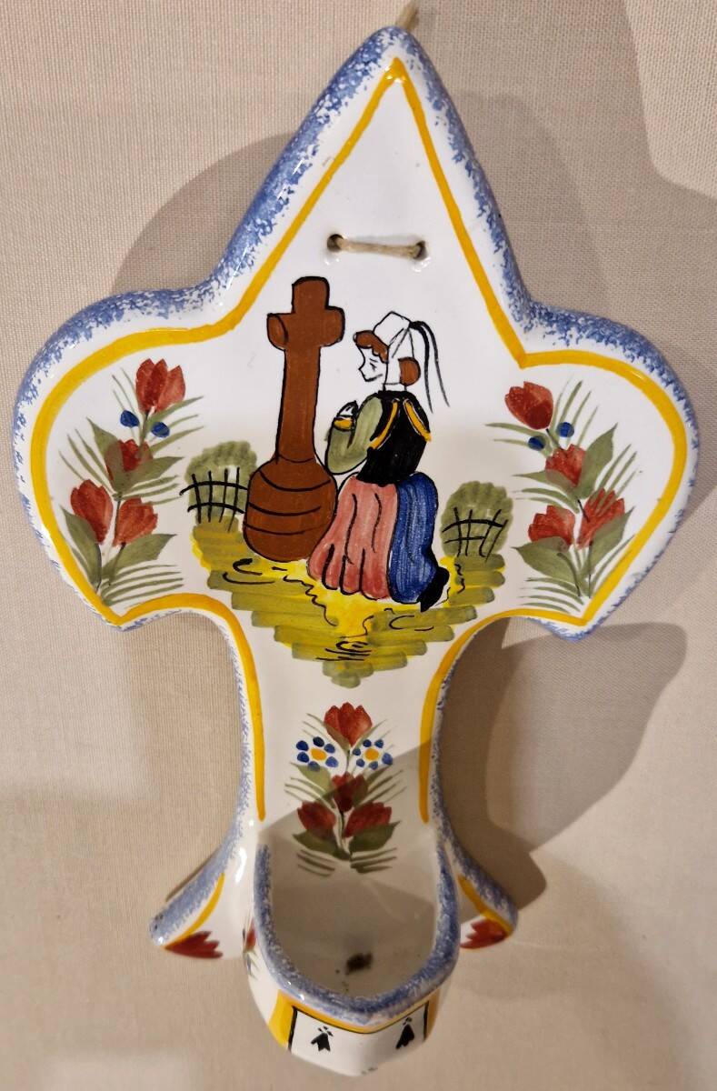 Henriot Quimper faience holy water font 20th century