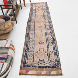 Pale orange & navy blue vintage runner rug 78x357cm