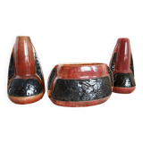 Vintage Red and Black Ceramic Set - Textured Rough Style