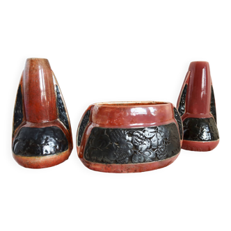 Vintage Red and Black Ceramic Set - Textured Rough Style