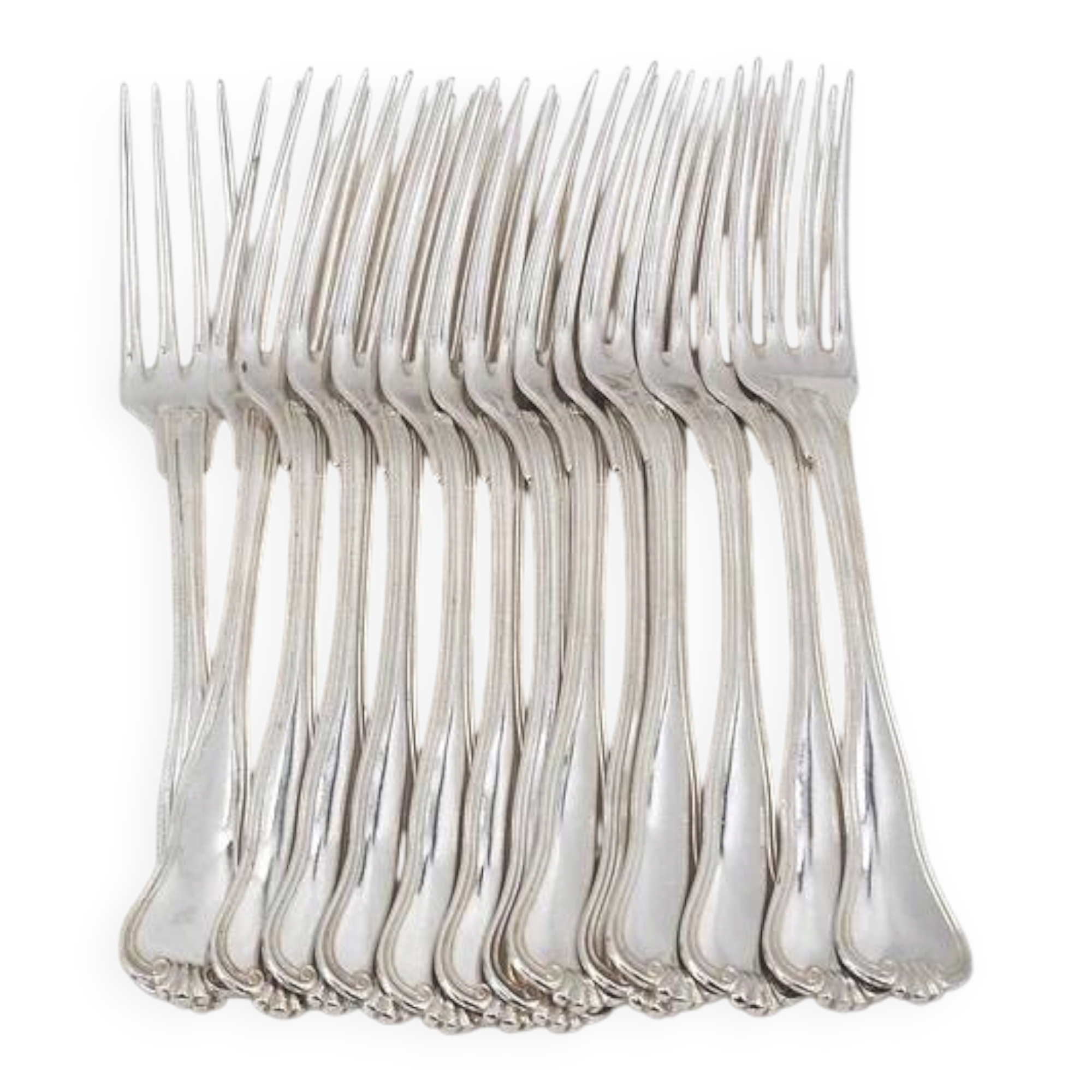 Christofle Violon palmettes, 14 table forks, 21 cm, silver-plated metal.