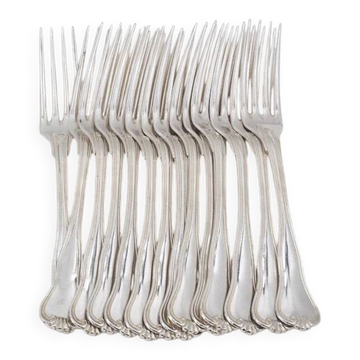 Christofle Violon palmettes, 14 table forks, 21 cm, silver-plated metal.
