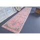 Vintage Turkish Oushak handmade wool cotton pink runner rug 84x379