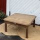 Large antique square coffee table with 1 drawer in solid raw wood