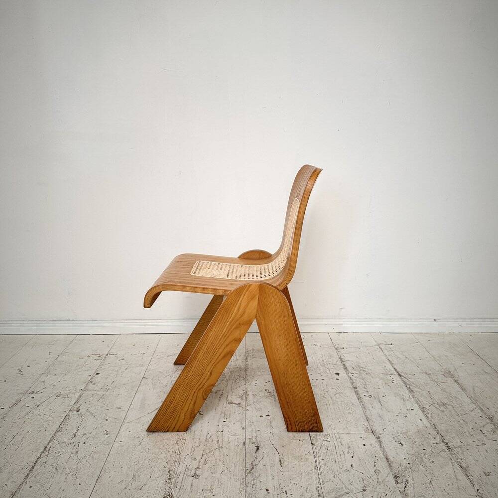 Mid-Century Italian Dining Chair in Ash and Cane by Gigi Sabadin for Stilwood, 1972
