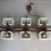 Scandinavian chandelier with 6 lights from the 60s in teak and Perspex