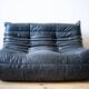 Black leather 3-seat Togo sofa attributed to Michel Ducaroy for Ligne Roset