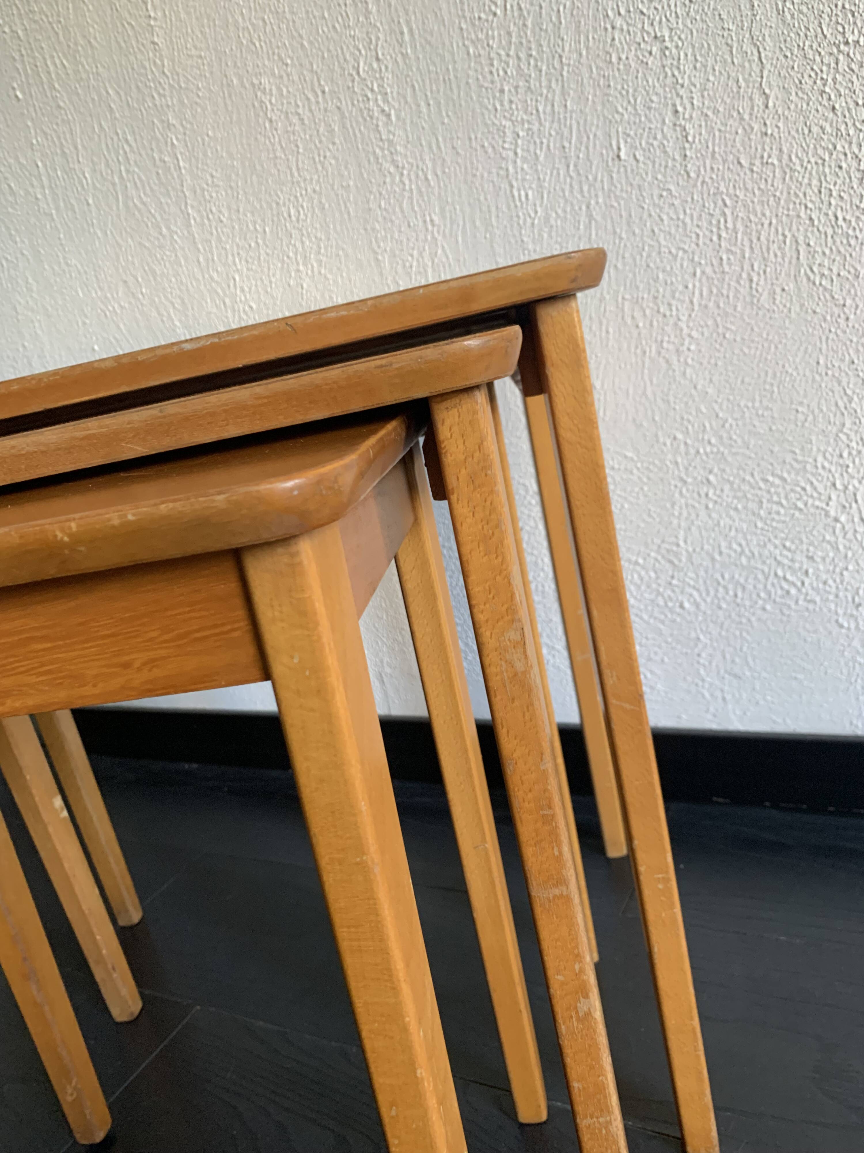 Tables gigognes vintage 1960 table basse d'appoint bois clair - 52 x 55 x 3