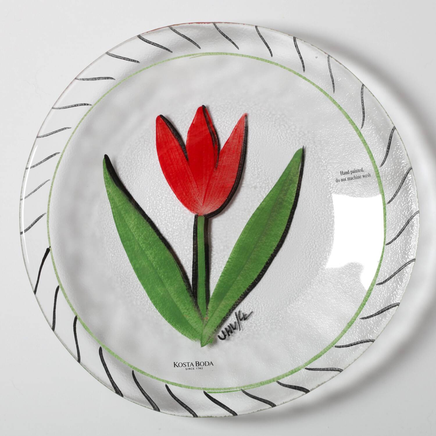 Kosta Boda Vintage Glass Plate: Red Tulip Design by Ulrica Hydman Vallien