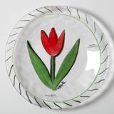 Assiette en verre vintage Kosta Boda, tulipe rouge par Ulrica Hydman Vallien