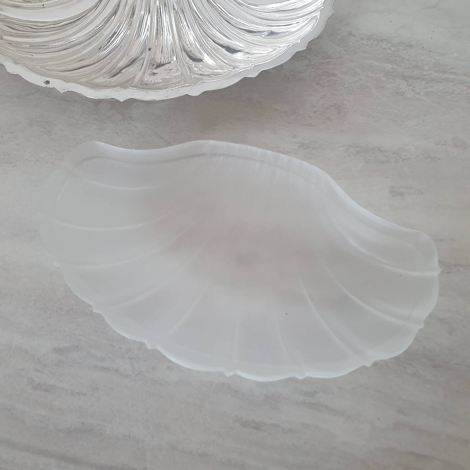 Deschamps Freres butter dish with silver-plated metal shell and V-shaped bowl