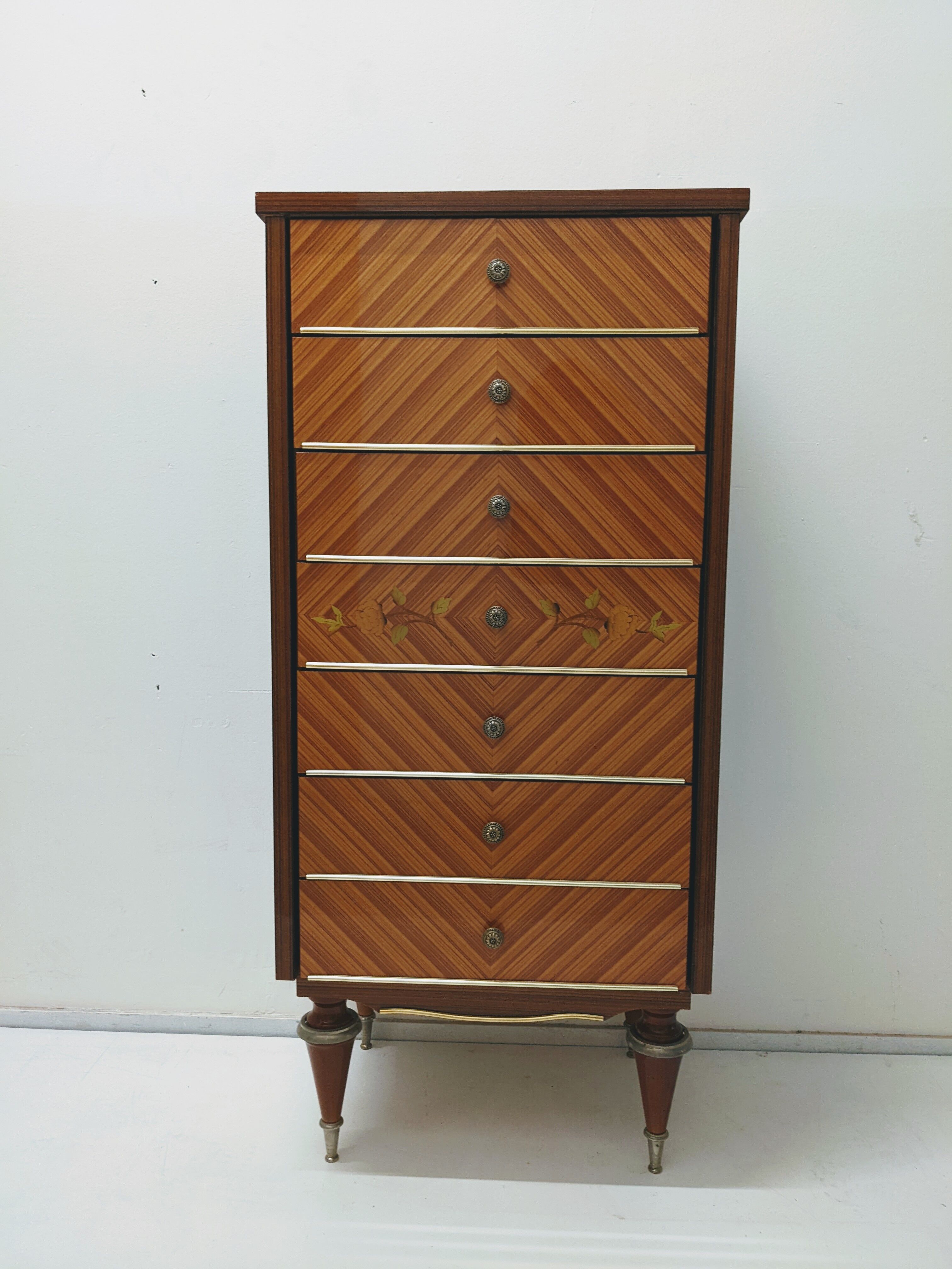 Semainier vintage en bois laqué commode chiffonnier meuble rangement