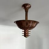 Vintage modernist chandelier, copper and glass, France 1930