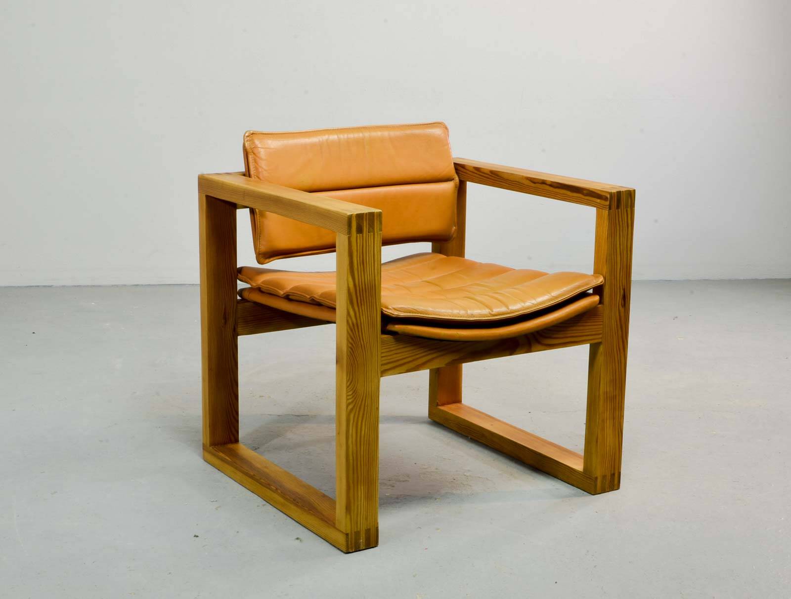Ate van Apeldoorn Dutch Design Cognac Leather Cubic Pinewood Side Chair 70s