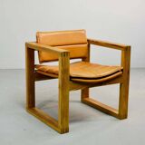 Ate van Apeldoorn Dutch Design Cognac Leather Cubic Pinewood Side Chair 70s