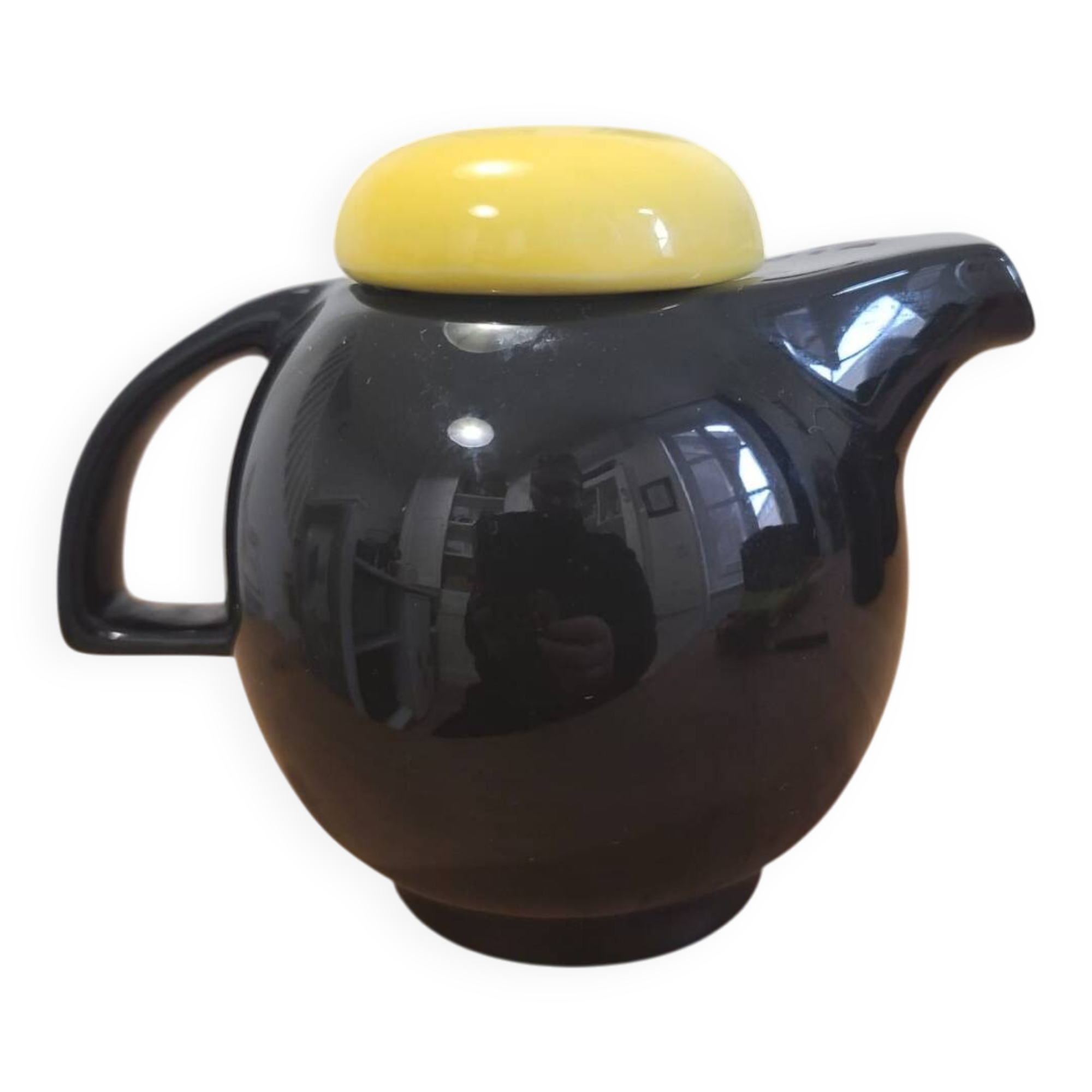 Théière en Céramique Noire et Jaune Design