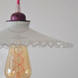 Pleated opaline suspension, pink cord