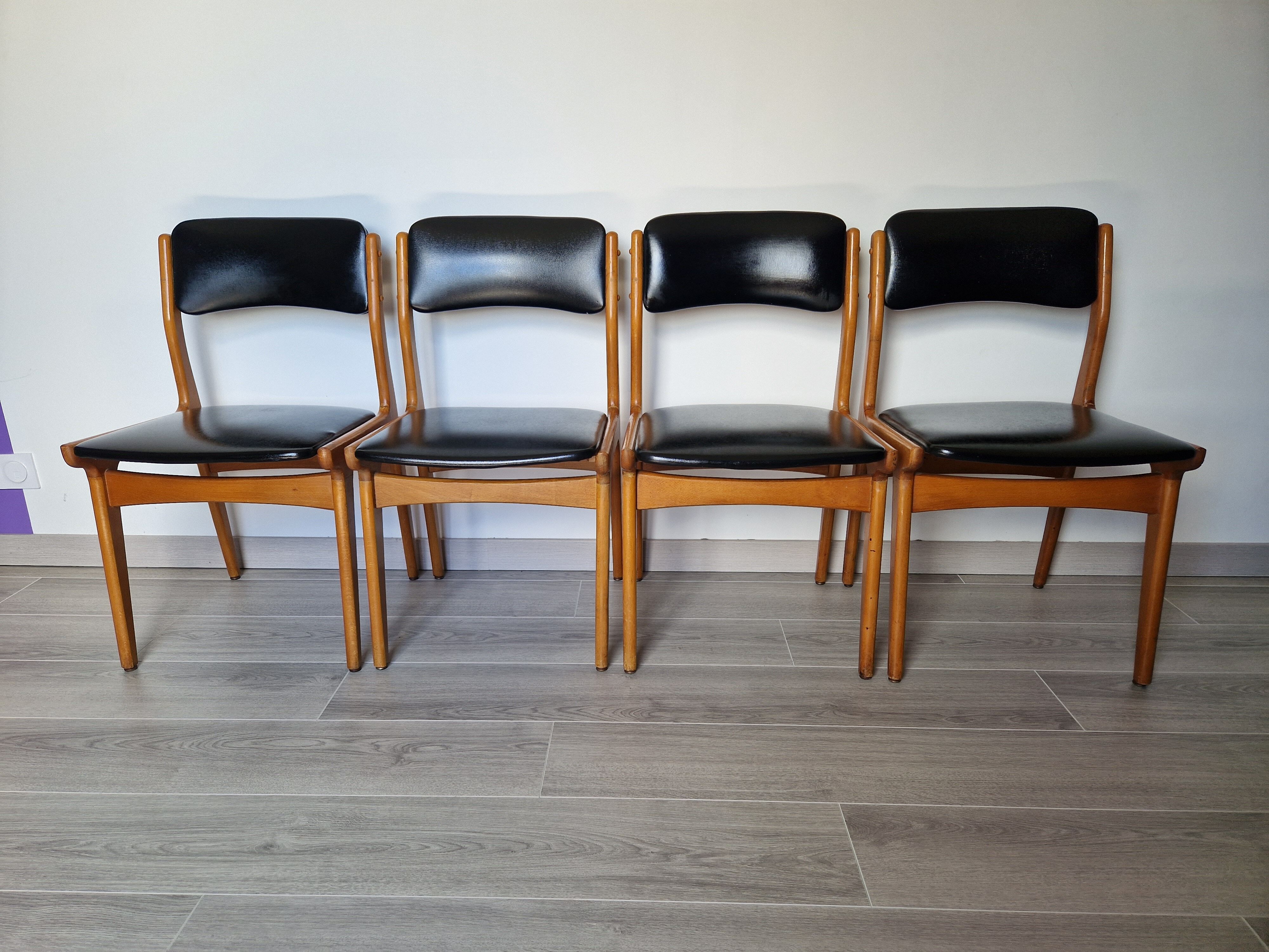 Ensemble de 4 chaises scandinaves vintage