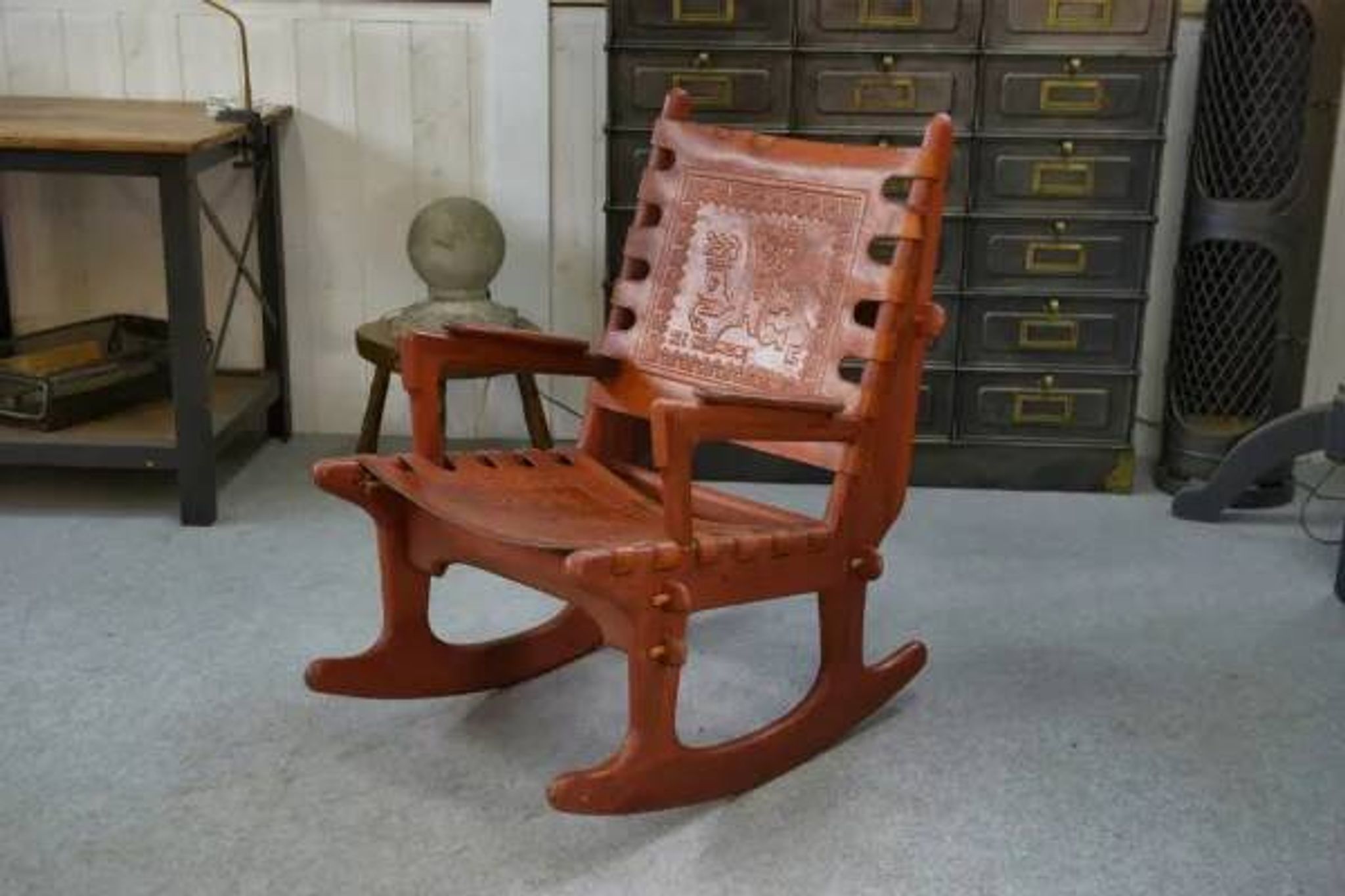 Armchair by Angel Pazmino in wood and red leather 1960's