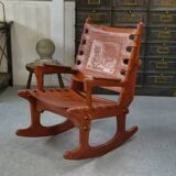 Armchair by Angel Pazmino in wood and red leather 1960's