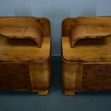 1930s Art Deco nightstands in walnut finish, Czechoslovakia