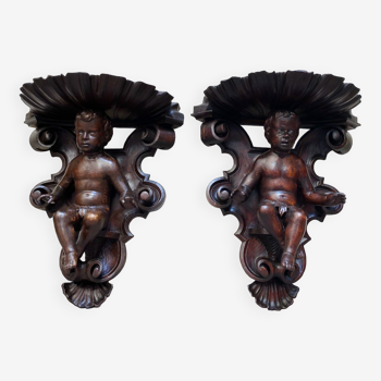 Paire d’appliques consoles aux putti d’époque Napoléon III