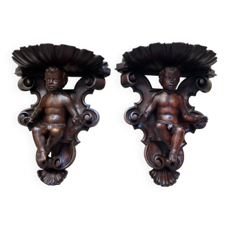 Paire d’appliques consoles aux putti d’époque Napoléon III