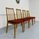 Set of 4 chairs in solid beech and vintage orange fabric, 70s design