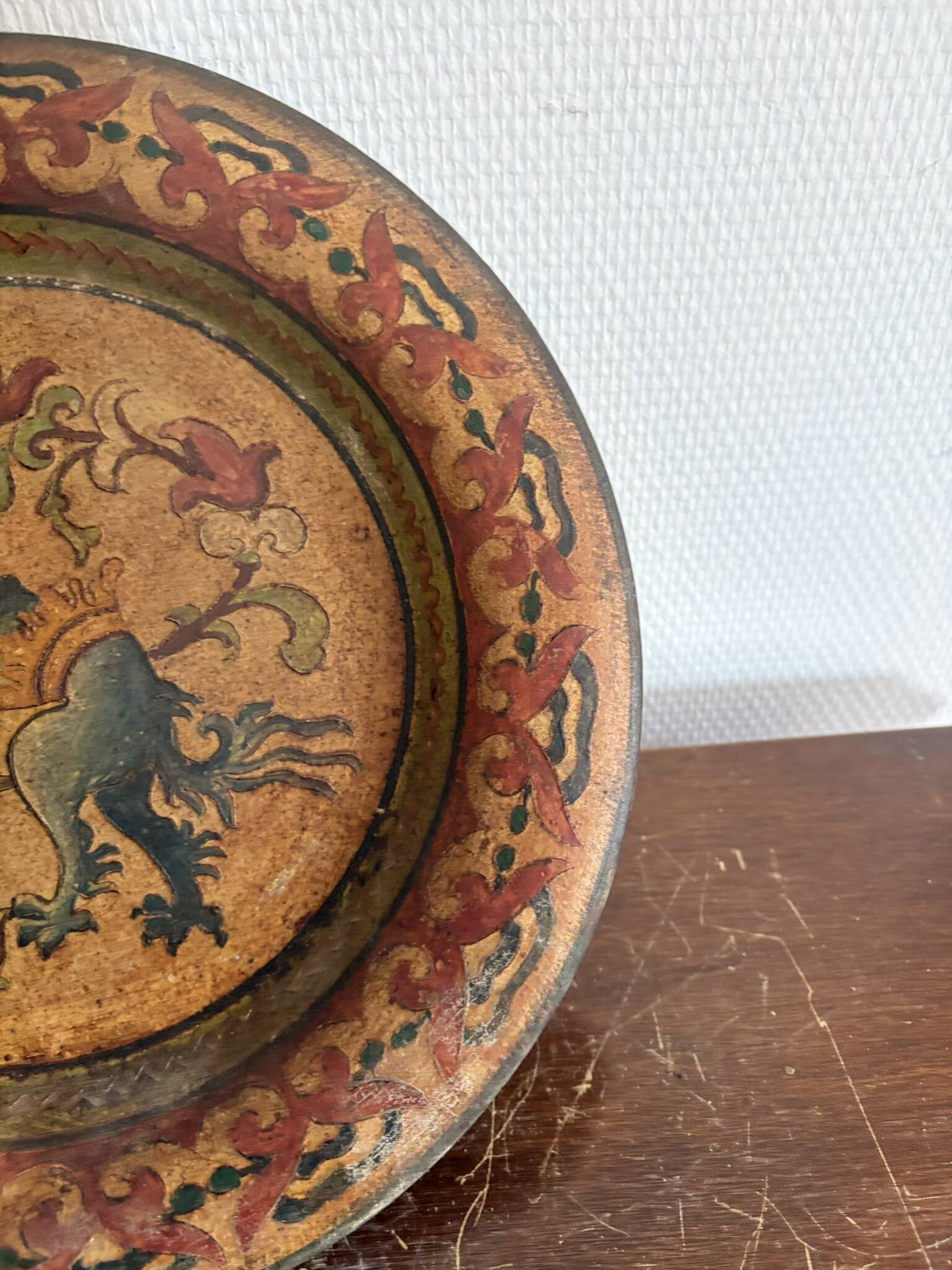 Mural Plate Montopoli Arno Italy 1930 Heraldic Lion Chimera Tuscan Majolica