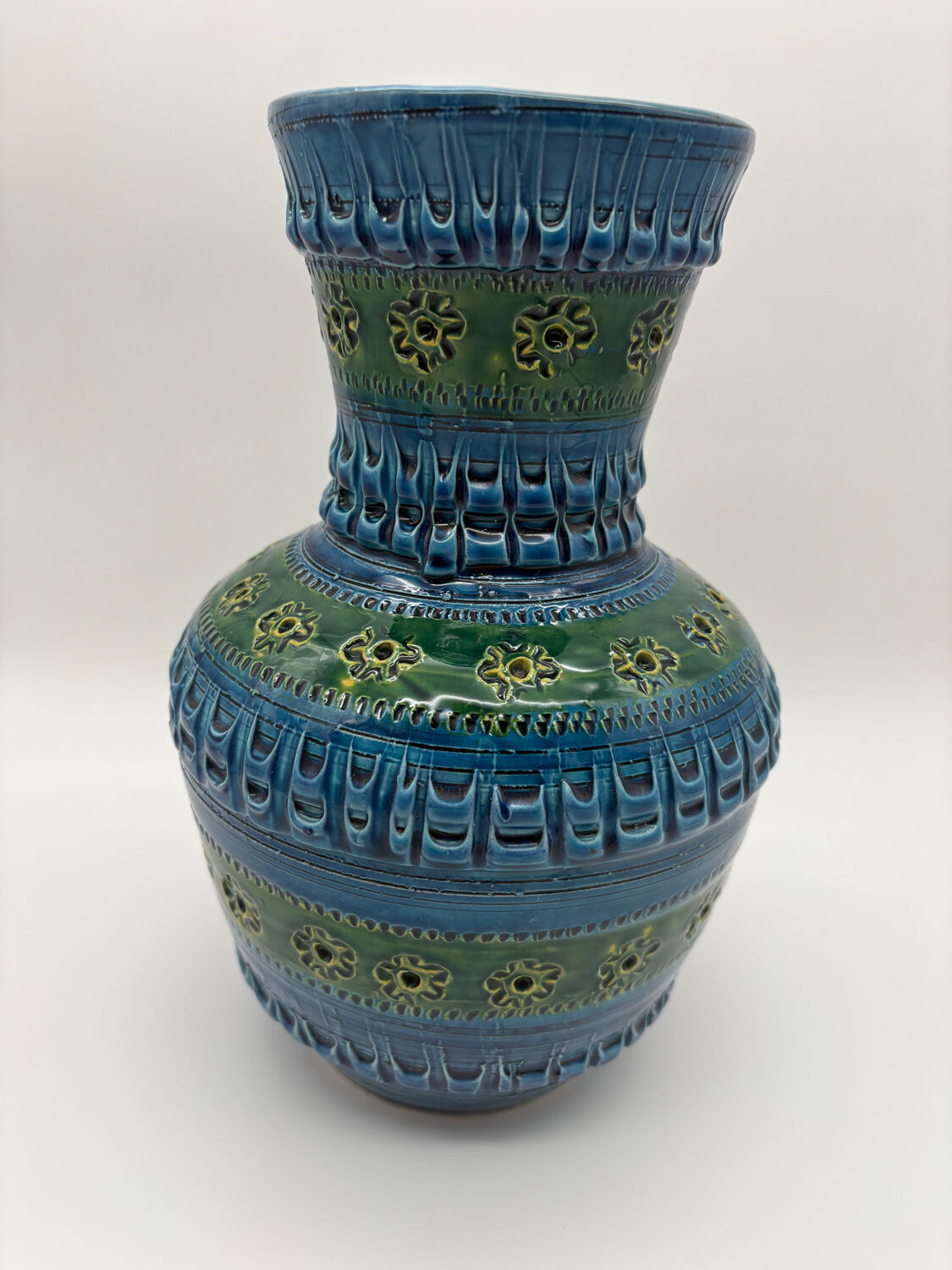 Aldo Londi vase, Rimini Blue, blue-green glazed ceramic, Bitossi, 1960