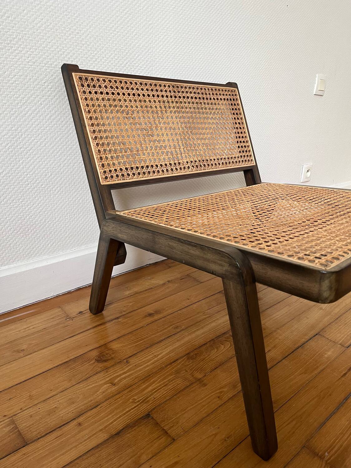 Vintage wooden and cane armchair