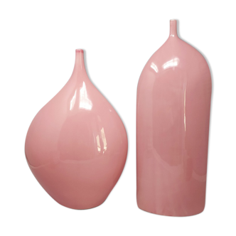 1970s Pair Of Amazing Pink Vases in Ceramic Made in Italy