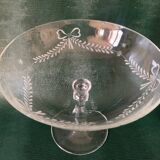 Old compote bowl, standing bezel in engraved crystal circa 1900