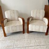 Pair of art deco armchairs in wood and floral fabric