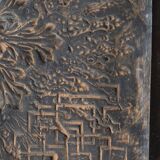 Iris MIRE Bronze patinated resin wall panel with floral decoration circa 1980.