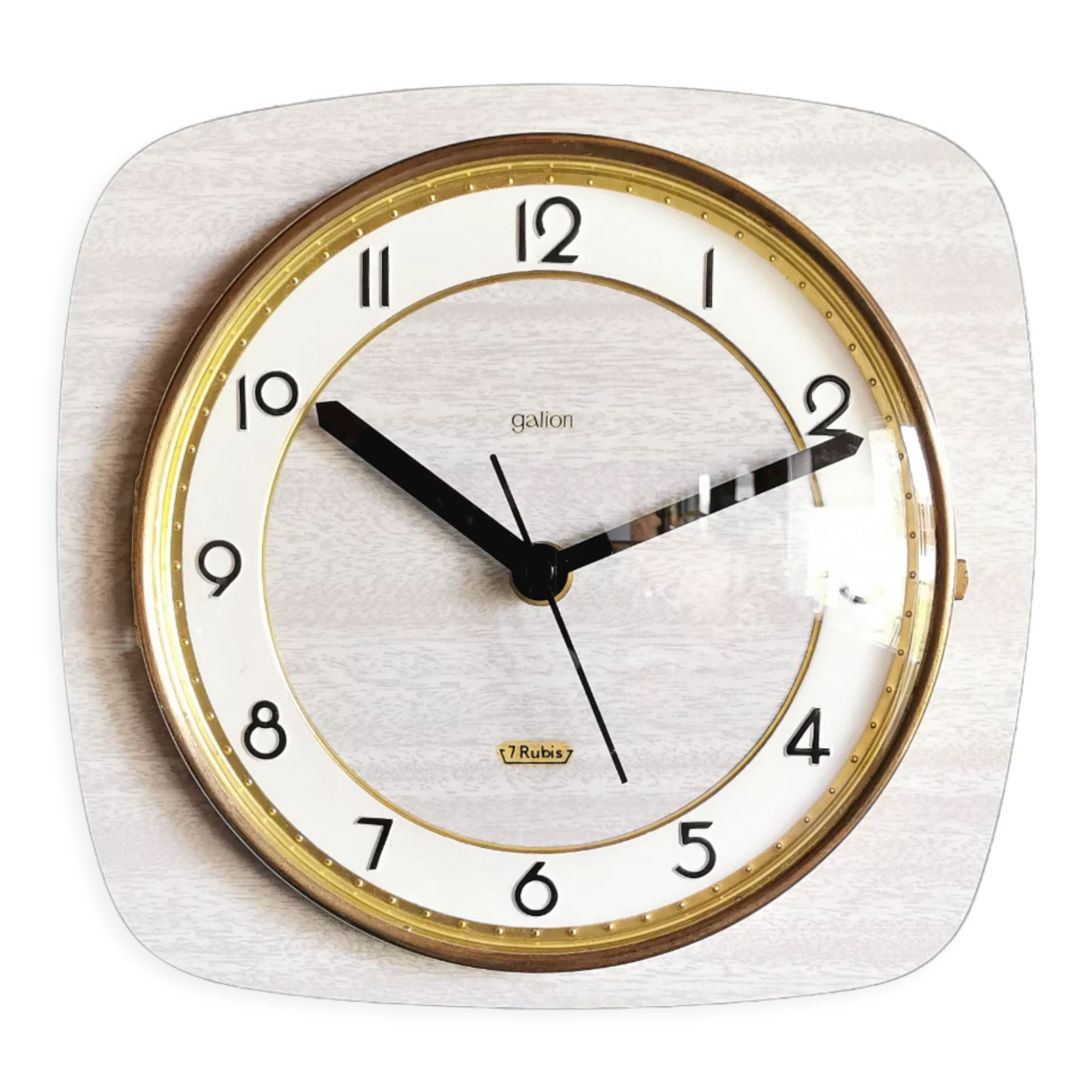 Vintage formica clock rectangular silent wall clock "Gray Galion"