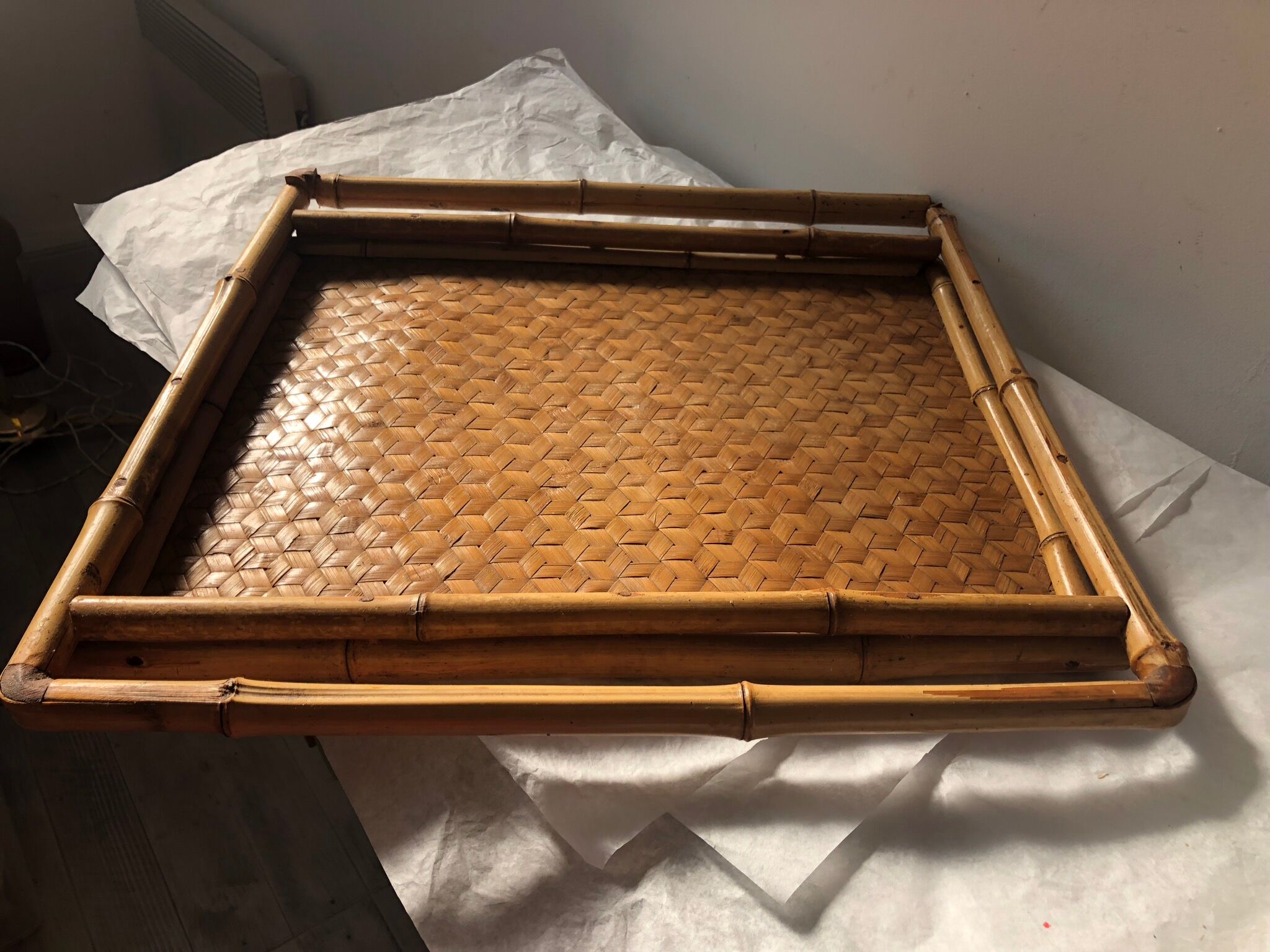 Vintage tray in rattan