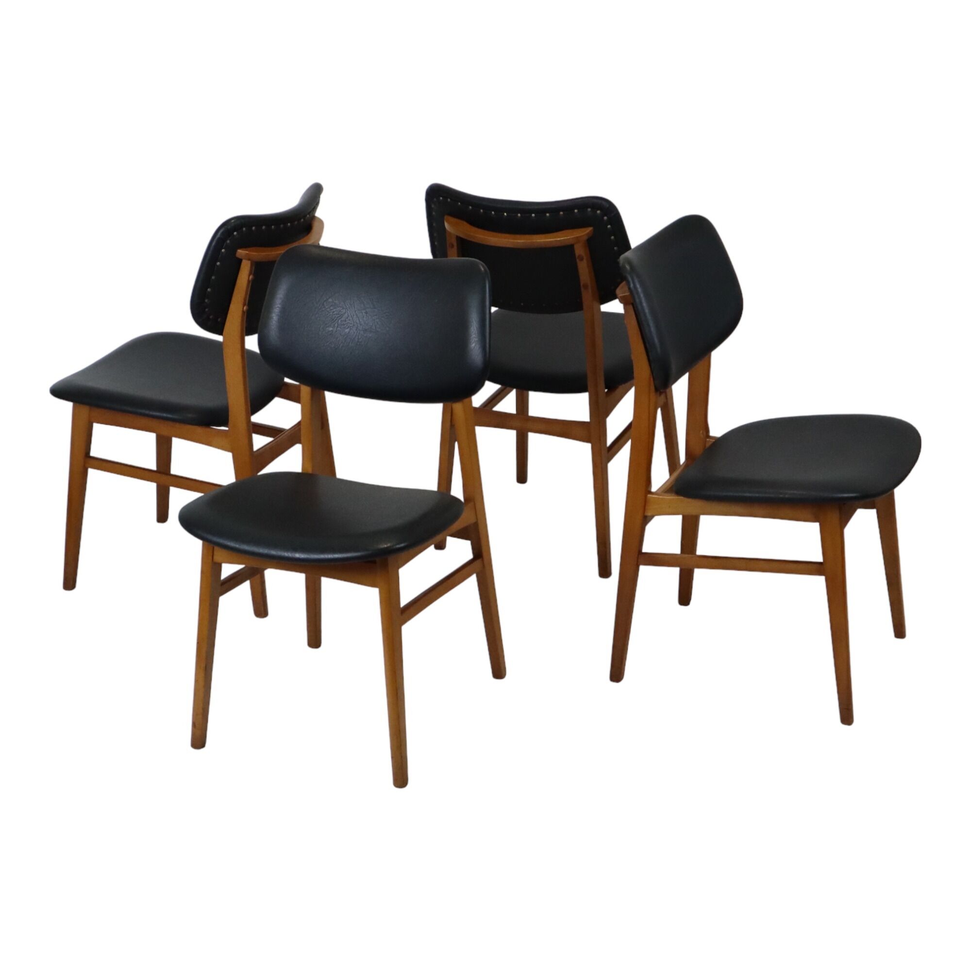 Vintage Design Chairs Beech Wood Black Skai Leather East Germany Möbel 1960