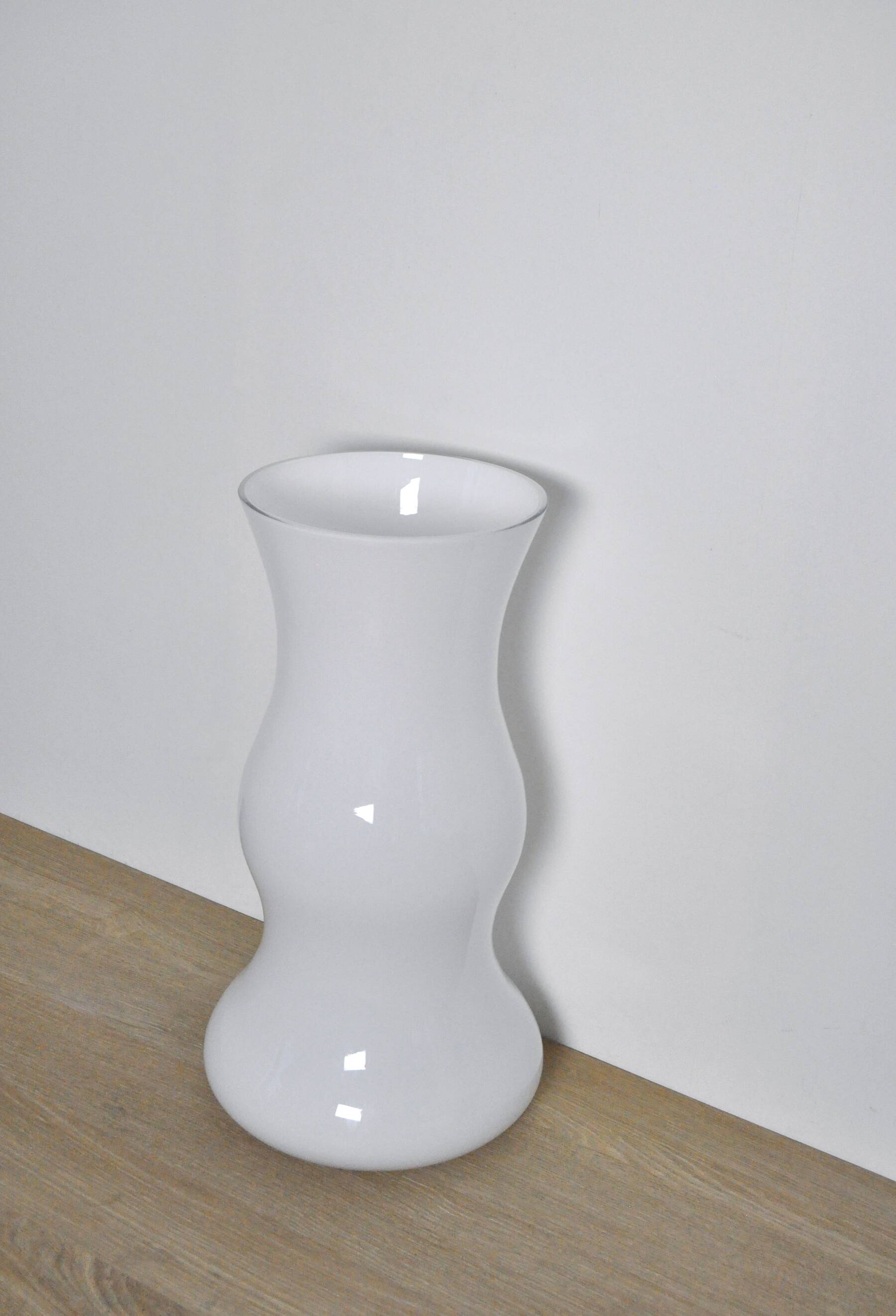 Mouth blown Holmegaard large white glass floor vase by Erik Bagger
