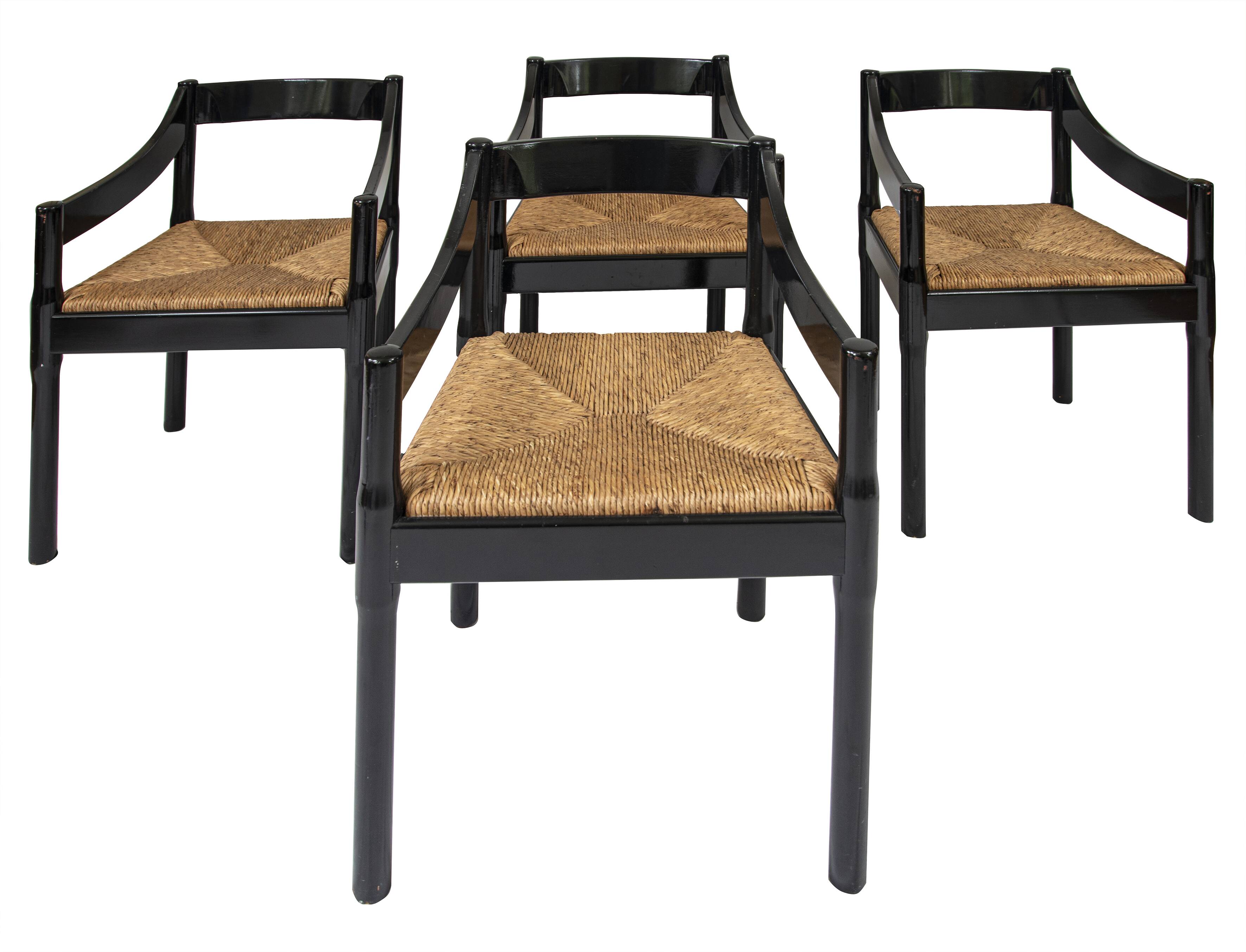 Set of 4 vintage Carimate armchairs by Vico Magistretti for Cassina, Italy 1960s