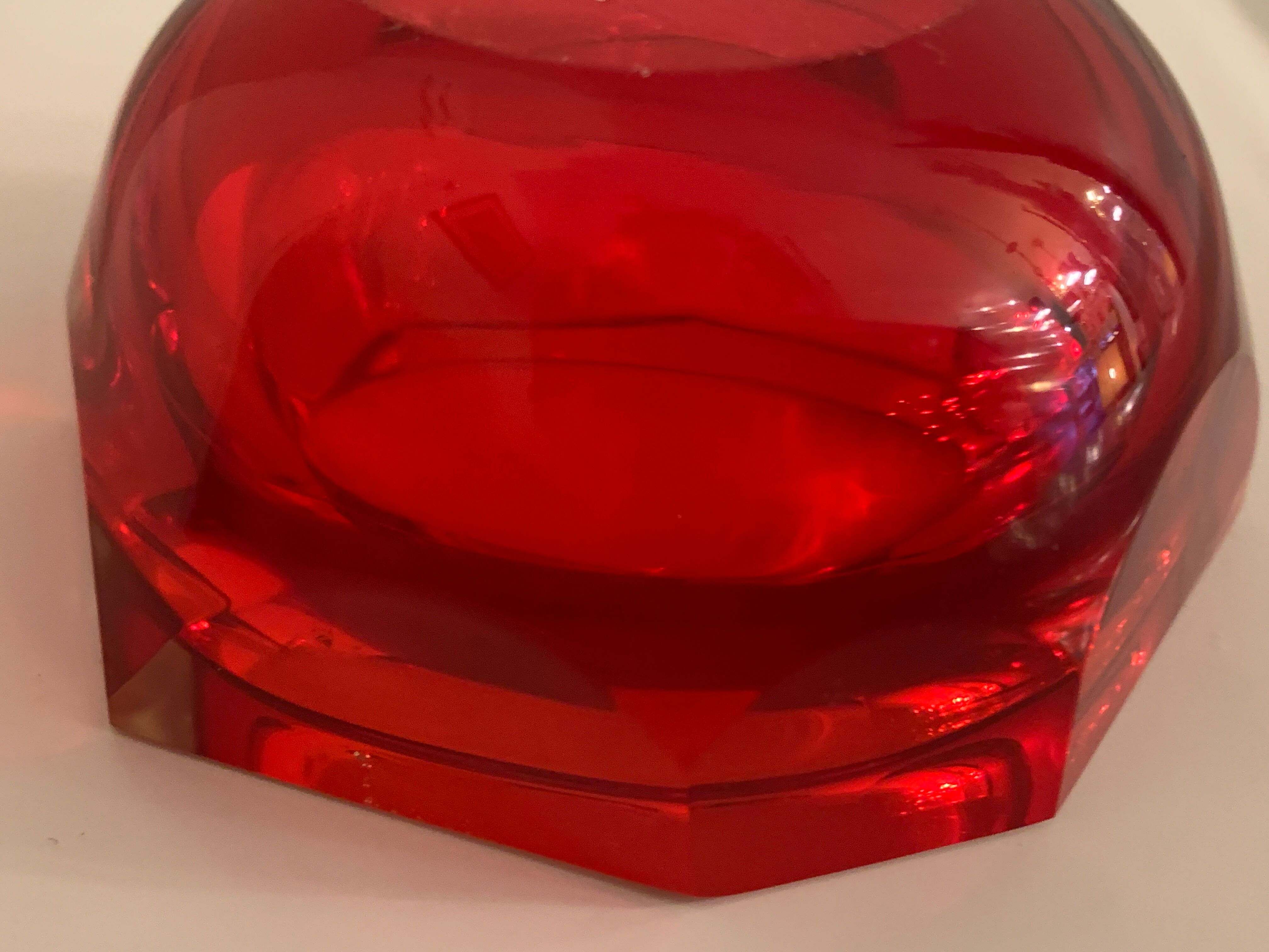 Murano red glass octagonal ashtray 1960