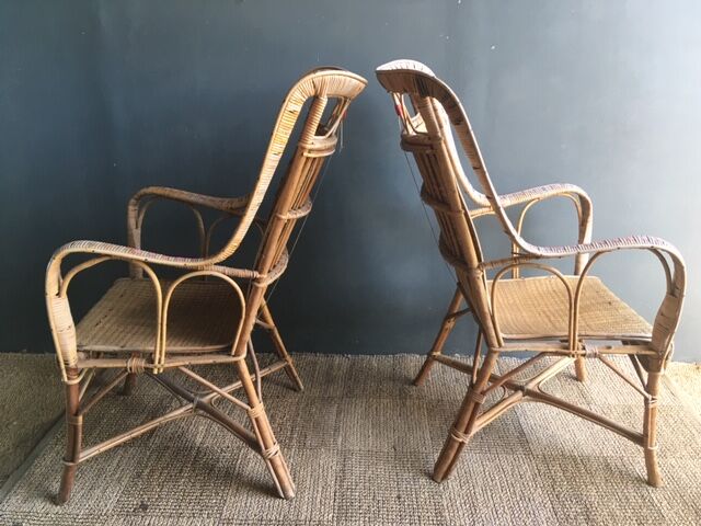 Pair of vintage rattan armchairs