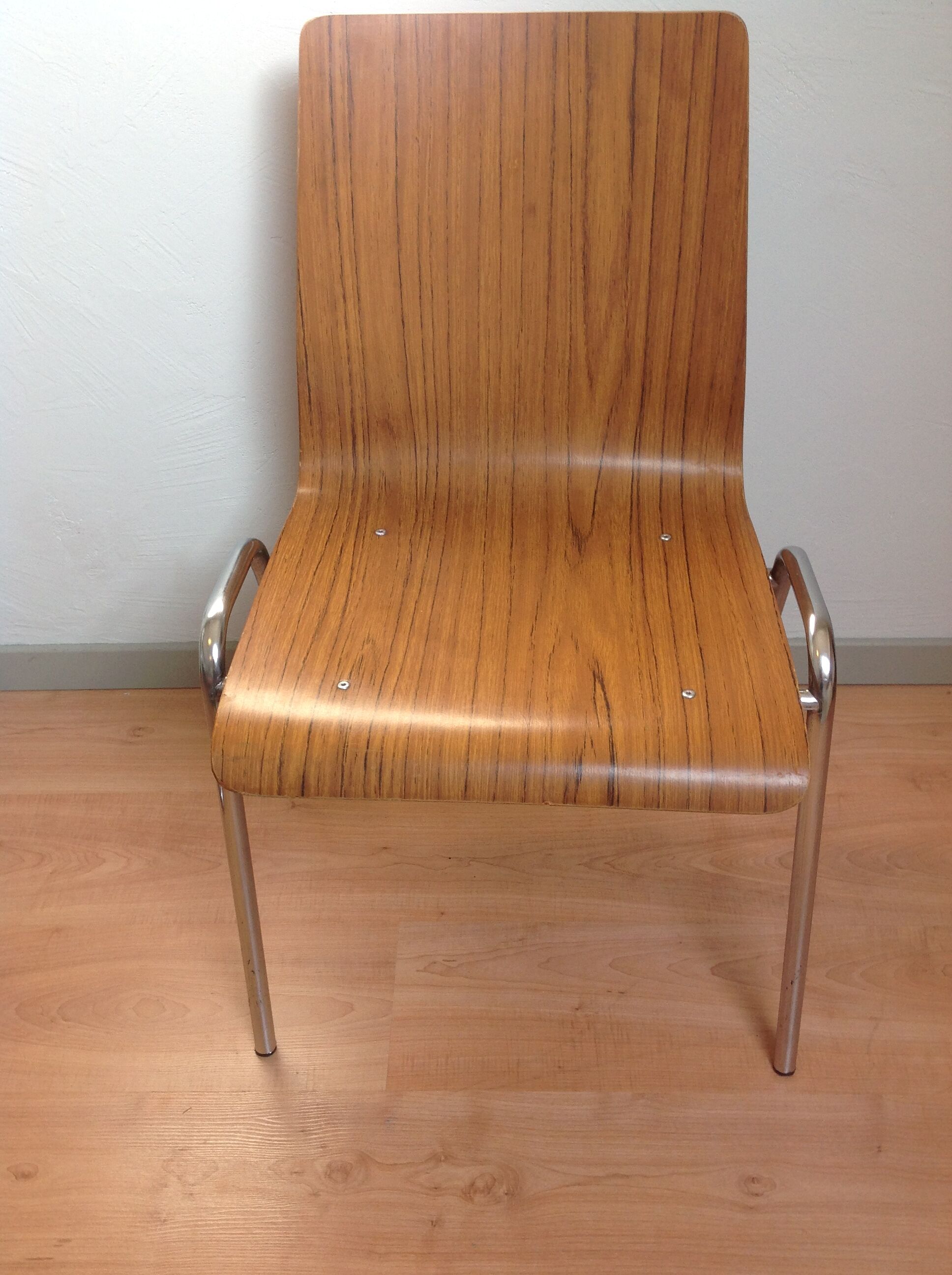 Multiplied wooden chair and chrome feet, vintage 60/70s