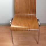 Multiplied wooden chair and chrome feet, vintage 60/70s