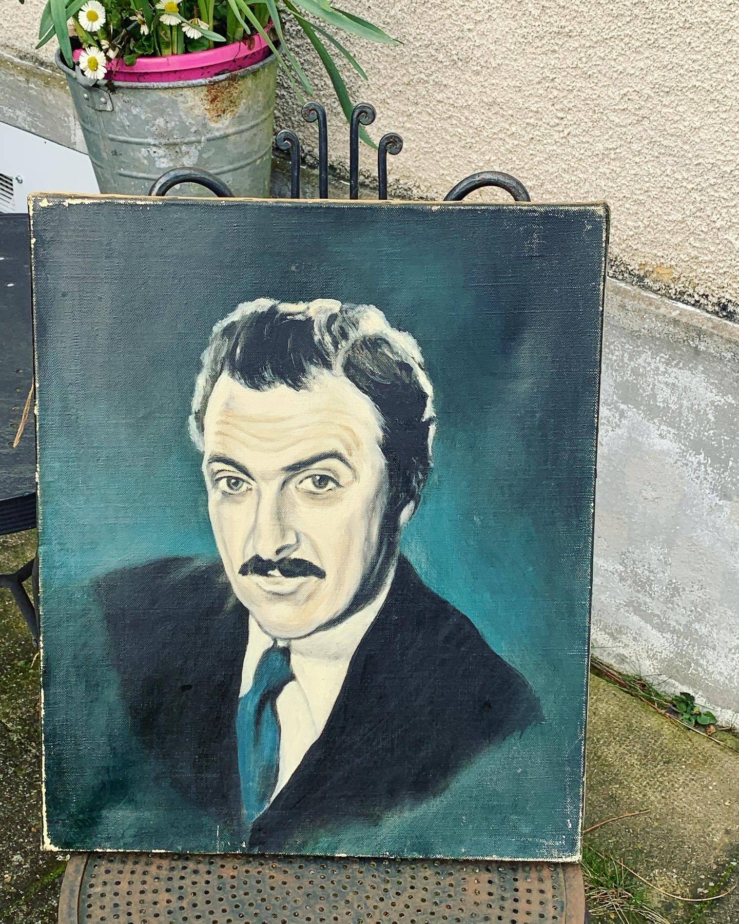 Painting, painting portrait of a man, vintage, circa 1960 unsigned, attributed to Roger Schmitt