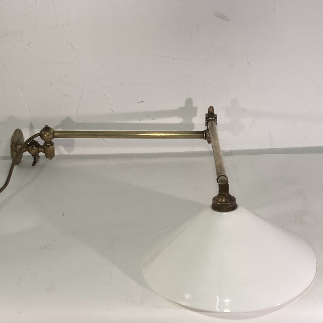 Brass and opaline art deco swing swivel wall lamp