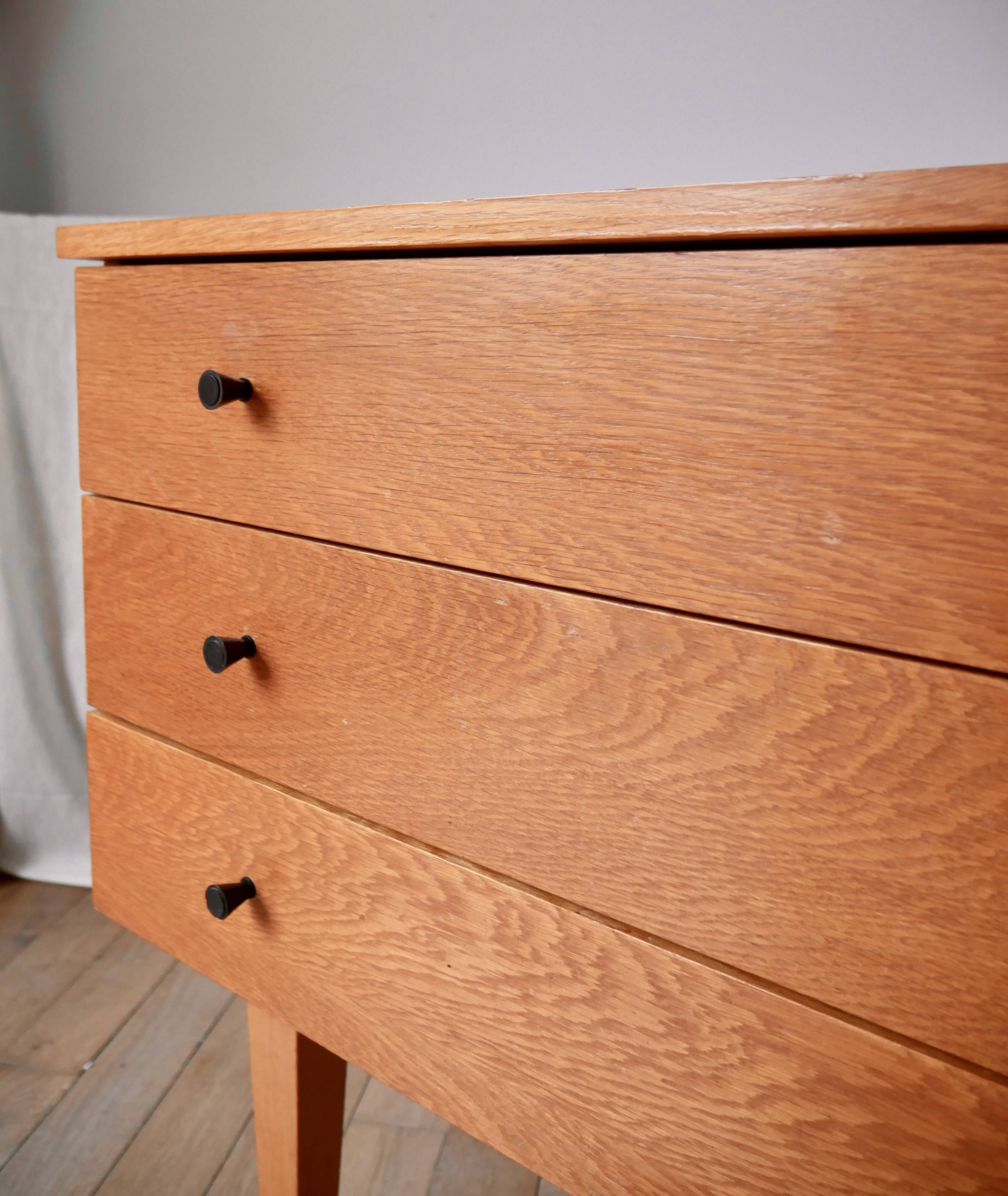Scandinavian designer chest of drawers in blond oak Mid-Century Circa 1950