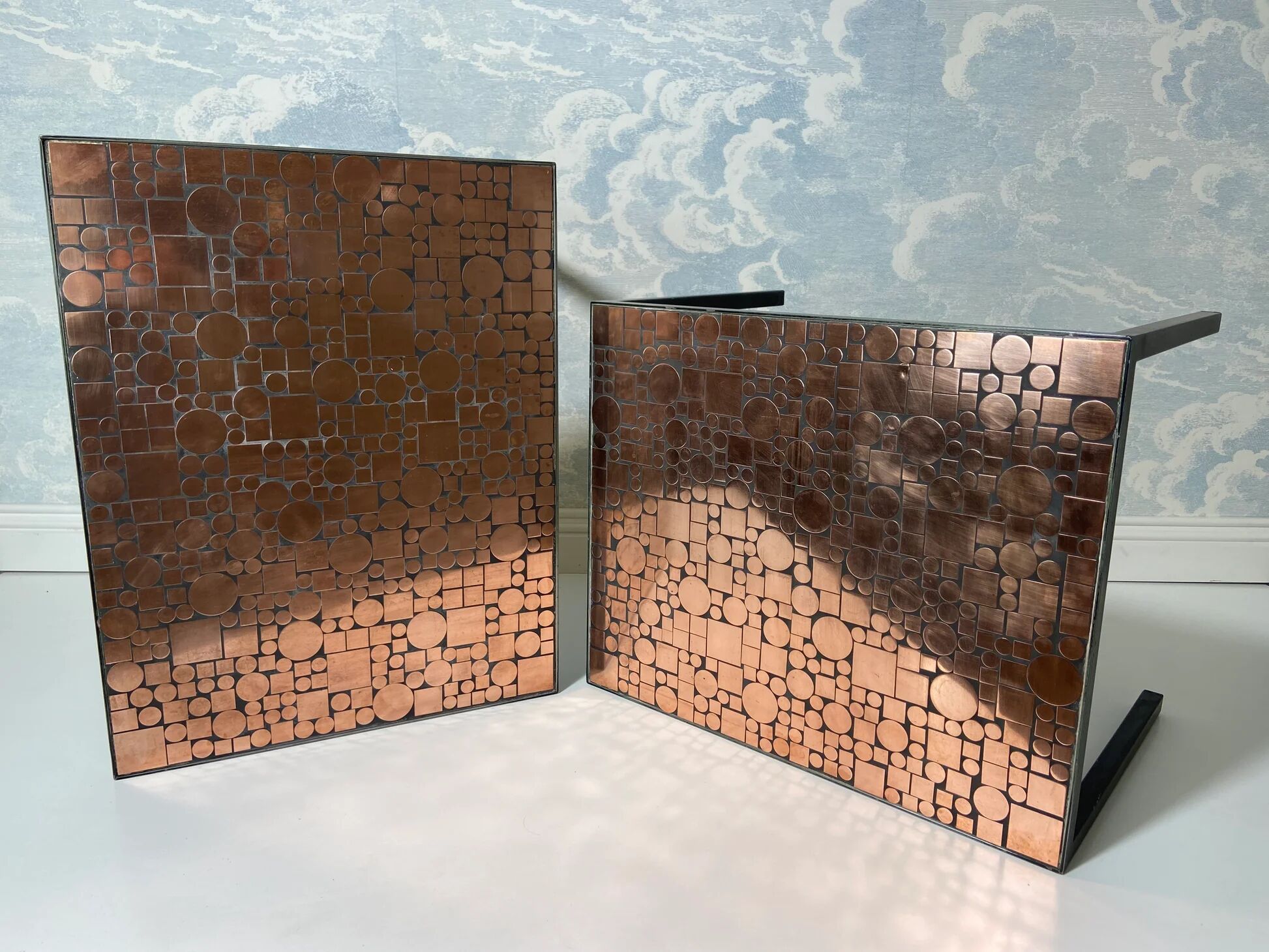 Nested copper tables by Herbert Hirche for Rosenthal, Germany, 1970s.