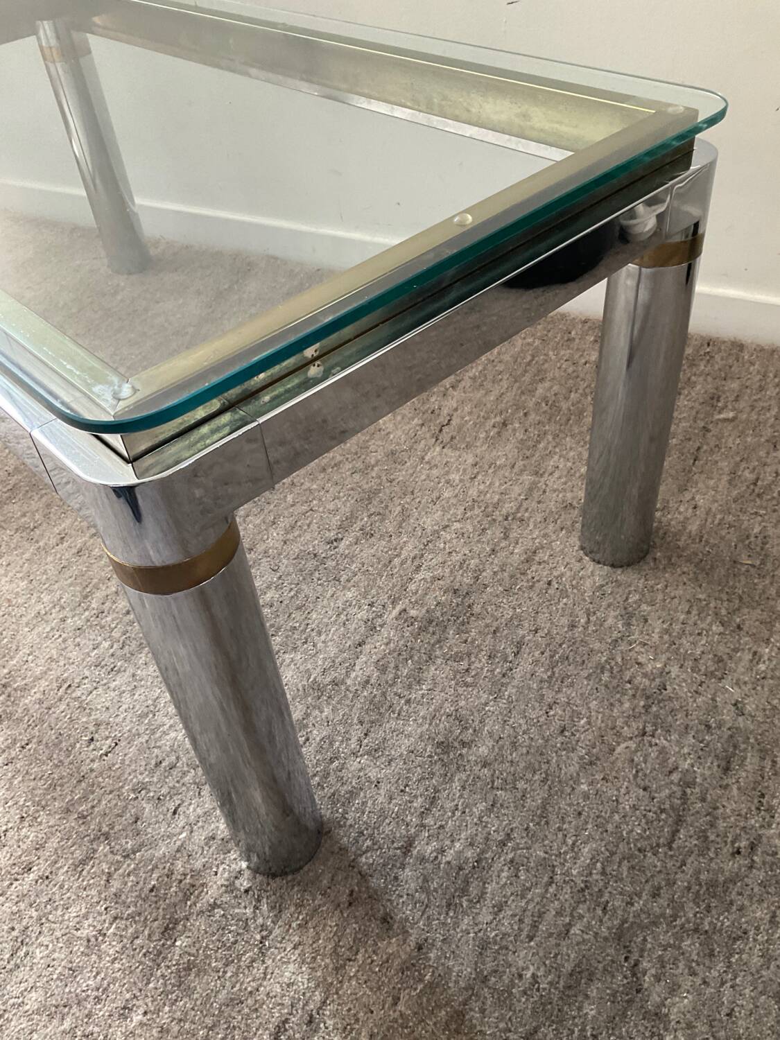 Vintage coffee table in brass and chrome metal from the 70s