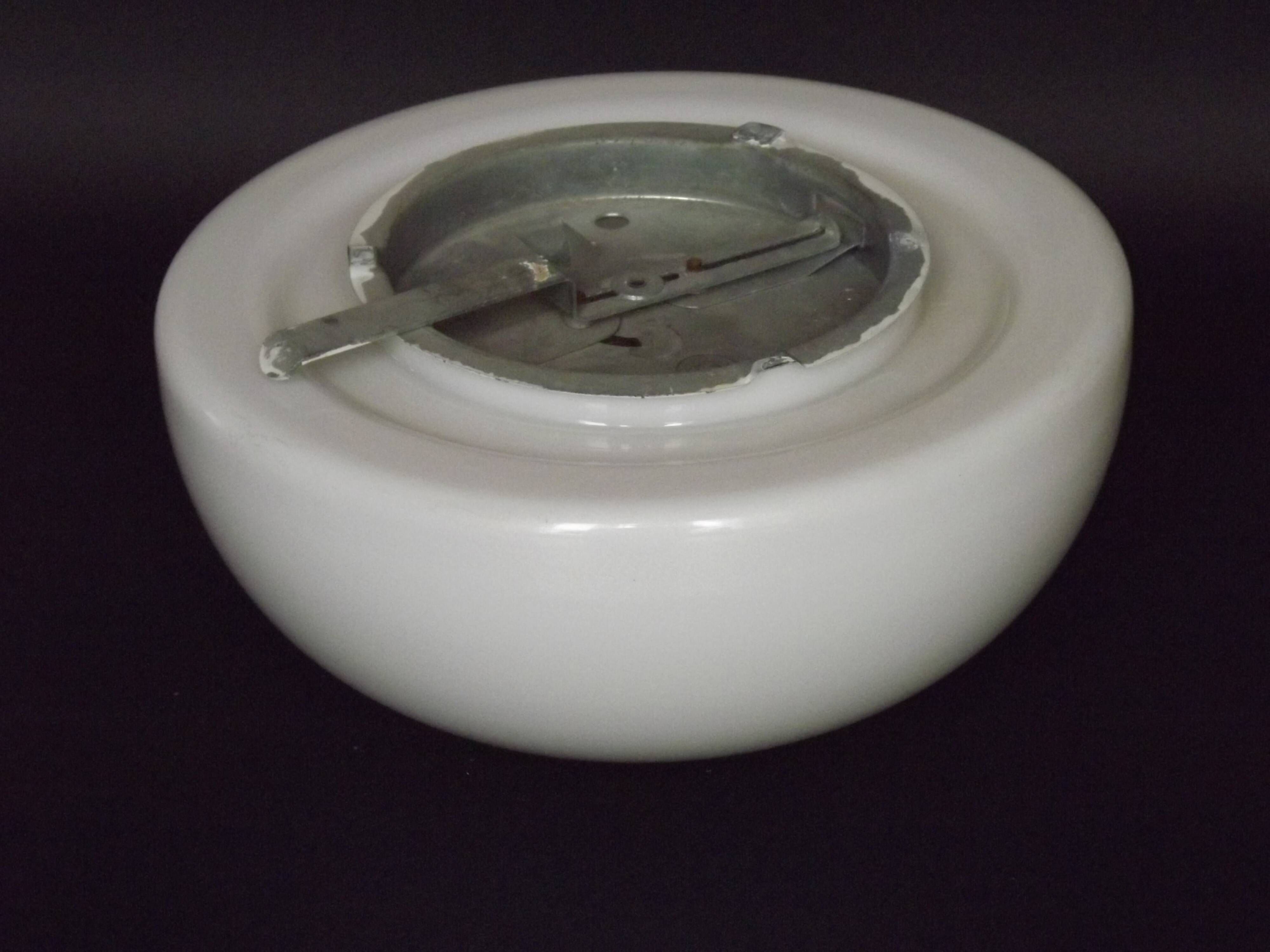 Vintage White Opaline Glass Dome Ceiling Light / Wall Light - Metal Base